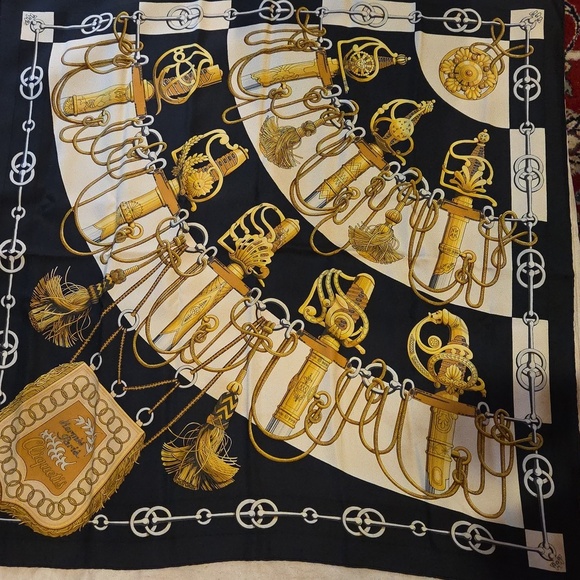 Hermes Accessories - Hermes Elegant Black and Gold Nautical Scarf 100%Silk